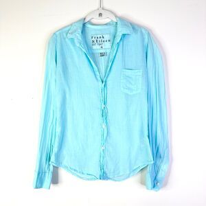 Frank & Eileen Shirt Women XS Blue Barry 100% Cotton Button Down Ruched Placket